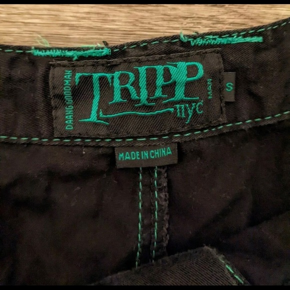 TRIPP NYC Pants Goth Punk Jeans Trousers Black/Turquoise, Men S w/ Drawstring - Picture 6 of 6